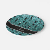 Individuelle Name Türkis Glitzer Bogenschießen Pappteller (Schrägansicht)