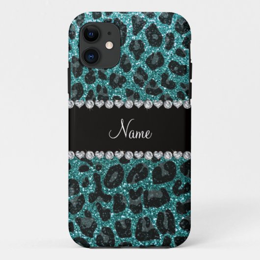 Individuelle Name Türkis Glitzer Leopard Case-Mate iPhone Hülle (Rückseite)