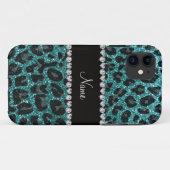 Individuelle Name Türkis Glitzer Leopard Case-Mate iPhone Hülle (Rückseite (Horizontal))
