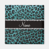 Individuelle Name Türkis Glitzer Leopard Magnet (Vorne)