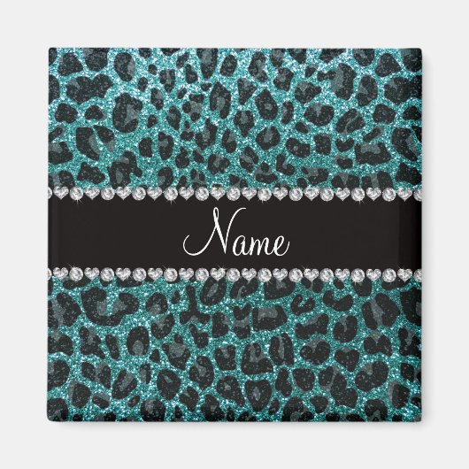 Individuelle Name Türkis Glitzer Leopard Magnet (Vorne)