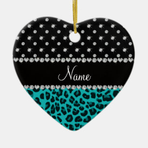 Individuelle Name Türkis Leopard schwarze Diamante Keramik Ornament