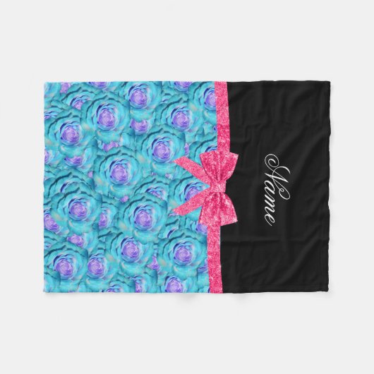 Individuelle Name türkis Rose Rosa Glitzer Bug Fleecedecke (Vorderseite (Horizontal))