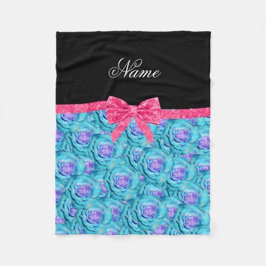 Individuelle Name türkis Rose Rosa Glitzer Bug Fleecedecke (Vorderseite)