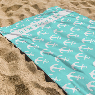 Individuelle Name Türkisblau, weißer Ankerwinkel Strandtuch