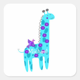 Individuelle Name Turquoise Giraffe Niedlicher Lil Quadratischer Aufkleber