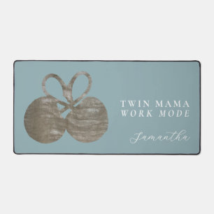 Individuelle Name Twin Mama Dusty Blue Gold Cherry Schreibtischunterlage
