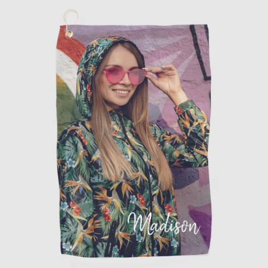 Individuelle Name Typografie und Foto Golfhandtuch (Vorderseite)