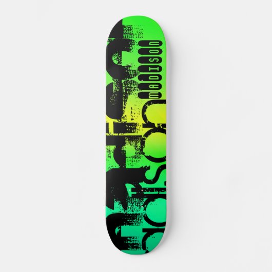 Individuelle Name über Neon Aqua Green und Gelb Skateboard (Vorderseite)