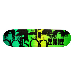 Individuelle Name über Neon Aqua Green und Gelb Skateboard