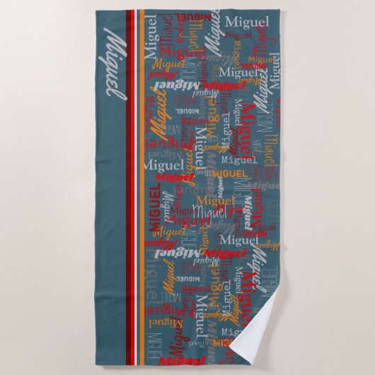 Individuelle Name überall in grafisch blau-grau-or Strandtuch (Vorderseite)
