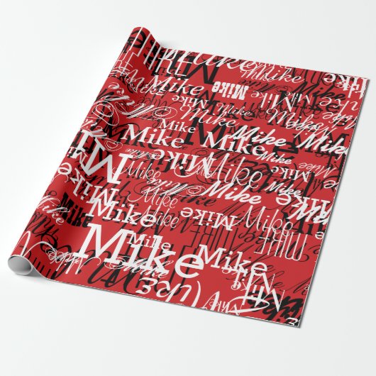 Individuelle Name überlagert AllOver Red Geschenkpapier (Ungerollt)