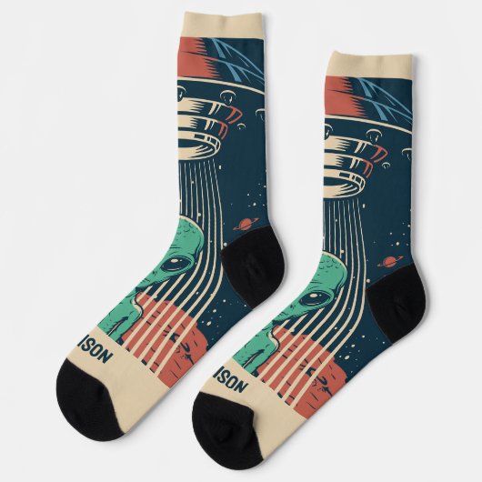 INDIVIDUELLE NAME UFO ALIEN SOCKEN (Linkes Detail)