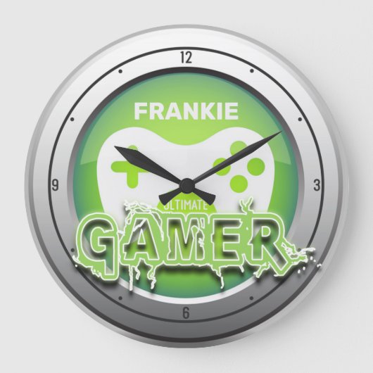 Individuelle Name Ultimate Gamer Videospielsaal Große Wanduhr (Vorderseite)