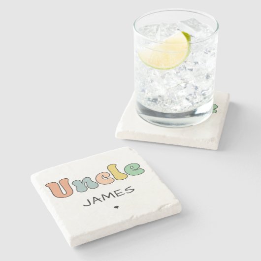 Individuelle Name Uncle Retro-Geschenk | PERSONALI Steinuntersetzer (Seitenansicht)