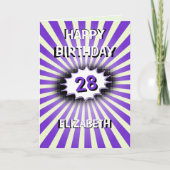 Individuelle Name und Alter lila Splash Retro Gebu Karte (Vorderseite)