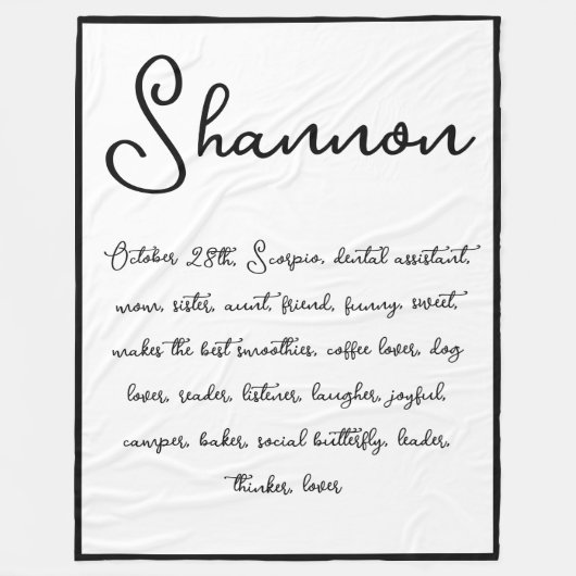 Individuelle Name und besondere Merkmale Sentiment Fleecedecke (Vorderseite)