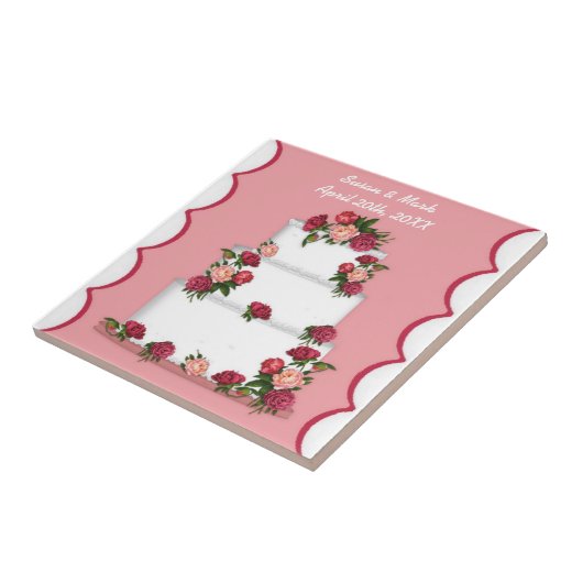 individuelle Name und Datum Hochzeitstorte Fliese (Seite)