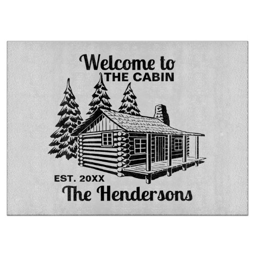 Individuelle Name- und Datumskabine mit Bäumen Schneidebrett (Vorderseite)