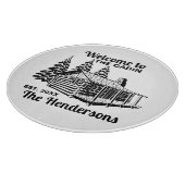 Individuelle Name- und Datumskabine mit Bäumen Schneidebrett (Ecke)