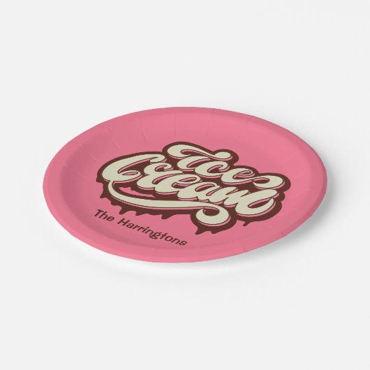 Individuelle Name- und Farbeiscremepapier-Teller Pappteller (Schrägansicht)