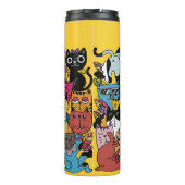 Individuelle Name- und Farbfunny Cats Illustration Thermosbecher (Rückseite)