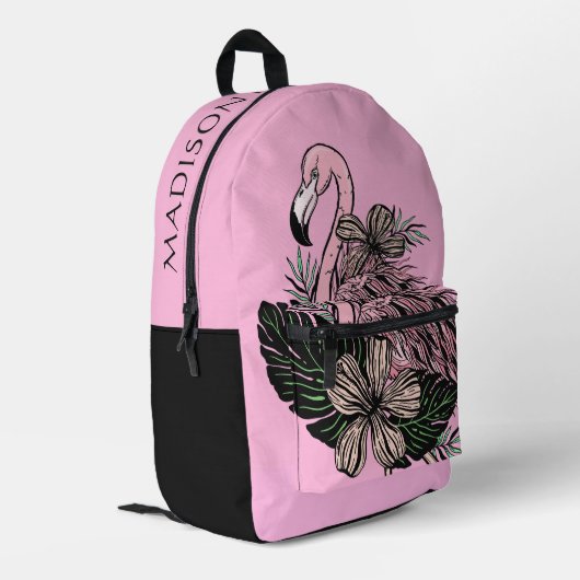 Individuelle Name und Farbrosa Flamingo Bedruckter Rucksack (Rückseitige Ecke links)