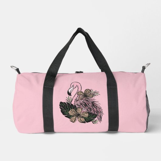 Individuelle Name und Farbrosa Flamingo Duffle Bag (Vorderseite)