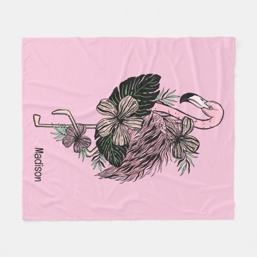 Individuelle Name und Farbrosa Flamingo Fleecedecke (Vorderseite (Horizontal))