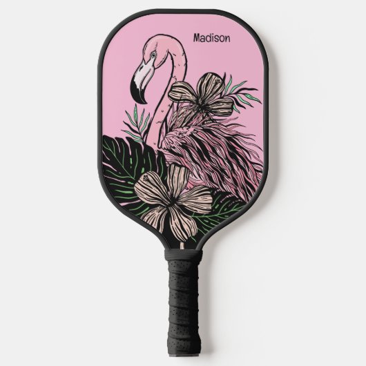 Individuelle Name und Farbrosa Flamingo Pickleball Schläger (Vorderseite)