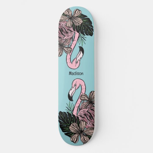 Individuelle Name und Farbrosa Flamingo Skateboard (Vorderseite)