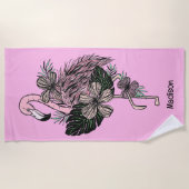 Individuelle Name und Farbrosa Flamingo Strandtuch (Vorderseite)