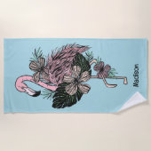 Individuelle Name und Farbrosa Flamingo Strandtuch (Vorderseite)