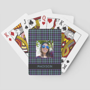 Individuelle Name und Foto Kariert / Tartan Muster Spielkarten
