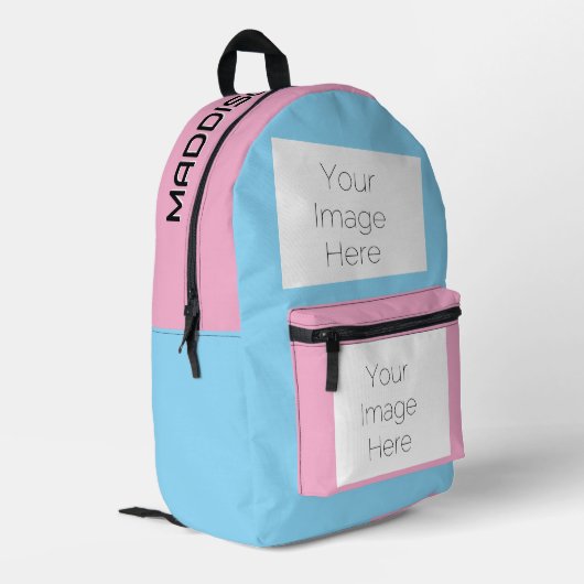 Individuelle Name und Foto rosa BLAU Rucksack (Rückseitige Ecke links)
