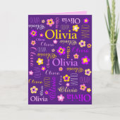 Individuelle Name und grafische Blume lila rosa Karte (Vorderseite)