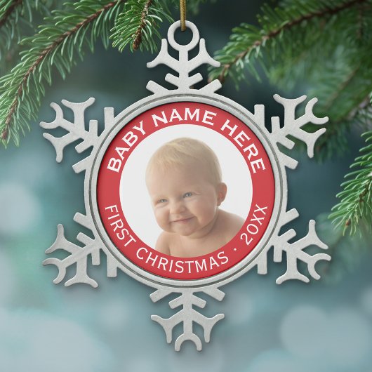 Individuelle Name und Jahr des ersten Weihnachtsju Schneeflocken Zinn-Ornament