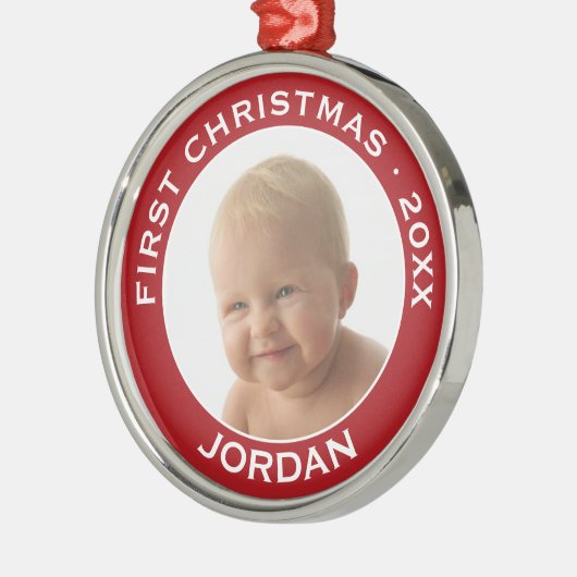 Individuelle Name und Jahr des ersten Weihnachtsju Silbernes Ornament (Links)