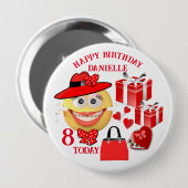 Individuelle Name und Lächeln Emoji mit Geschenken Button (Vorne & Hinten)