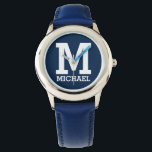 Individuelle Name und Mit Monogramm Fetttypografie Armbanduhr<br><div class="desc">Individuelle Name und Mit Monogramm mutige Typografie Blue Watch.</div>