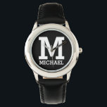 Individuelle Name und Mit Monogramm, formatierter  Armbanduhr<br><div class="desc">Individuelle Name und Mit Monogramm feiner Text Kids Black and Silver Watch.</div>