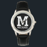 Individuelle Name und Mit Monogramm, formatierter  Armbanduhr<br><div class="desc">Individuelle Name und Mit Monogramm feiner Text Kids Black and Silver Watch.</div>