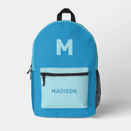 Individuelle Name und Monogramm Blau Bedruckter Rucksack