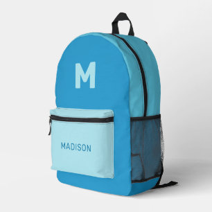 Individuelle Name und Monogramm Blau Bedruckter Rucksack