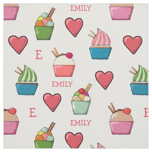 Individuelle Name- und Monogramm-Eiscreme-Stoffe n Stoff (Muster)