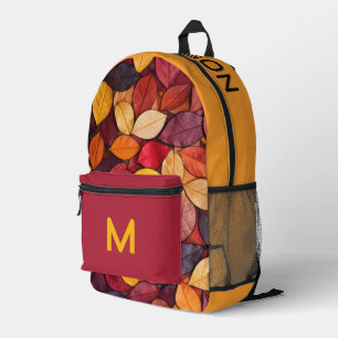 Individuelle Name- und Monogramm-Herbstblätter Bedruckter Rucksack