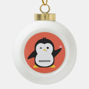Individuelle Name und niedlicher Pinguin Keramik Kugel-Ornament