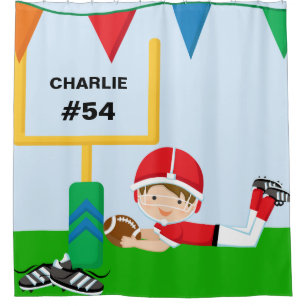 Individuelle Name und Nummer Red Football Player Duschvorhang