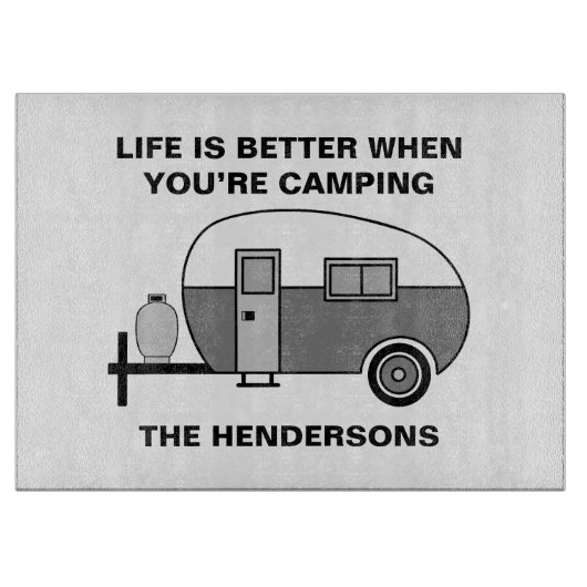 Individuelle Name und Phrase Niedlich Camper Campi Schneidebrett (Vorderseite)