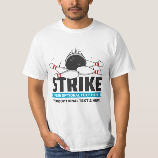 Individuelle Name- und Text-Bowling-Stoß T-Shirt (Vorderseite)